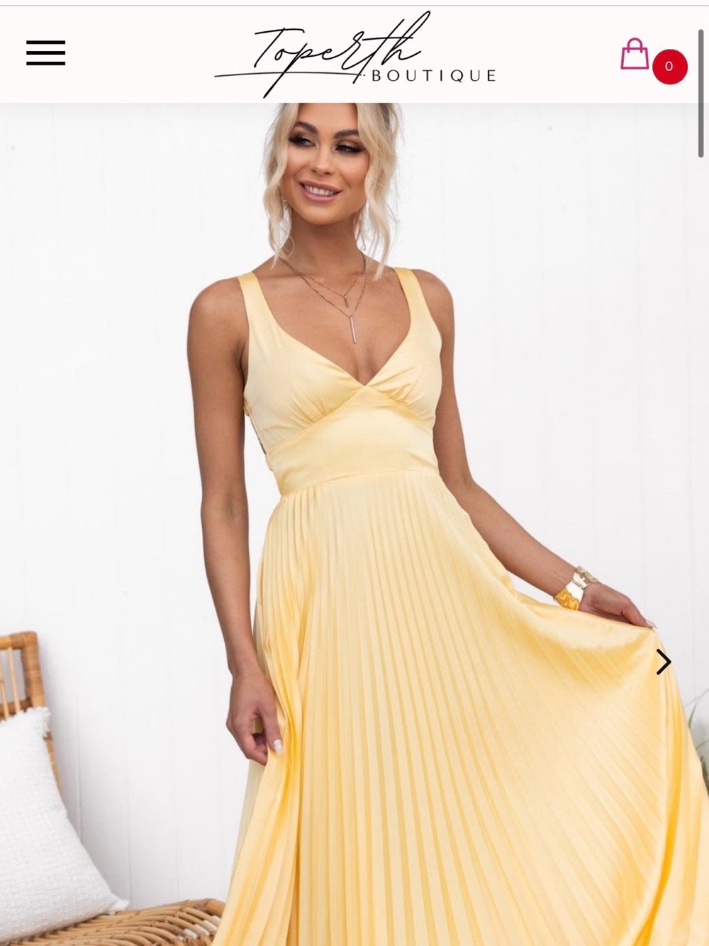 Toperth Boutique pale yellow pleated maxi dress - size M